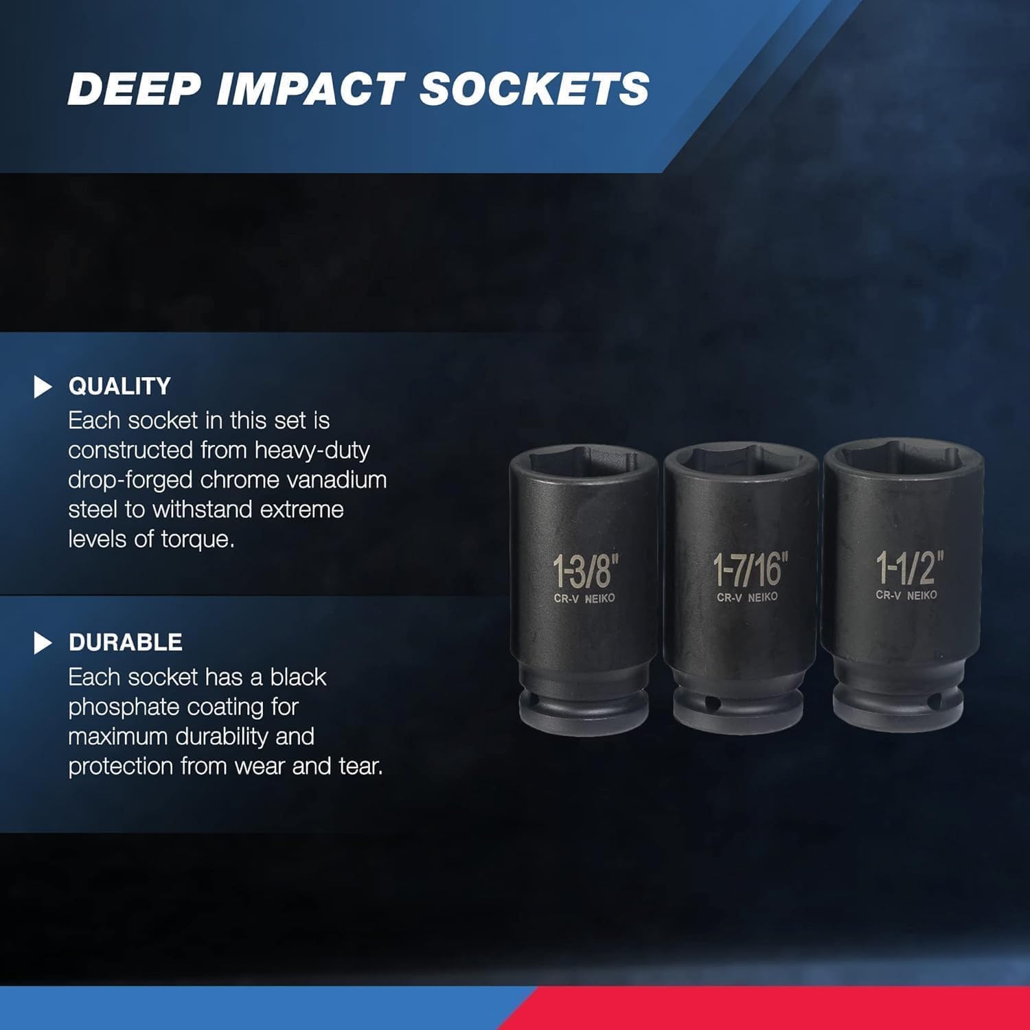 ●3-DEEP Amazon.com: NEIKO 02461A 3/4 Inch Drive Impact Socket Set