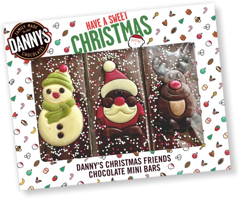 Danny's Christmas Chocolate friends - 3 x Medium 50g Bars Selection in Gift Box - Santa, Reindeer & Snowman - Secret Santa Gifts and Stocking Fillers - Christmas Eve Box Fillers