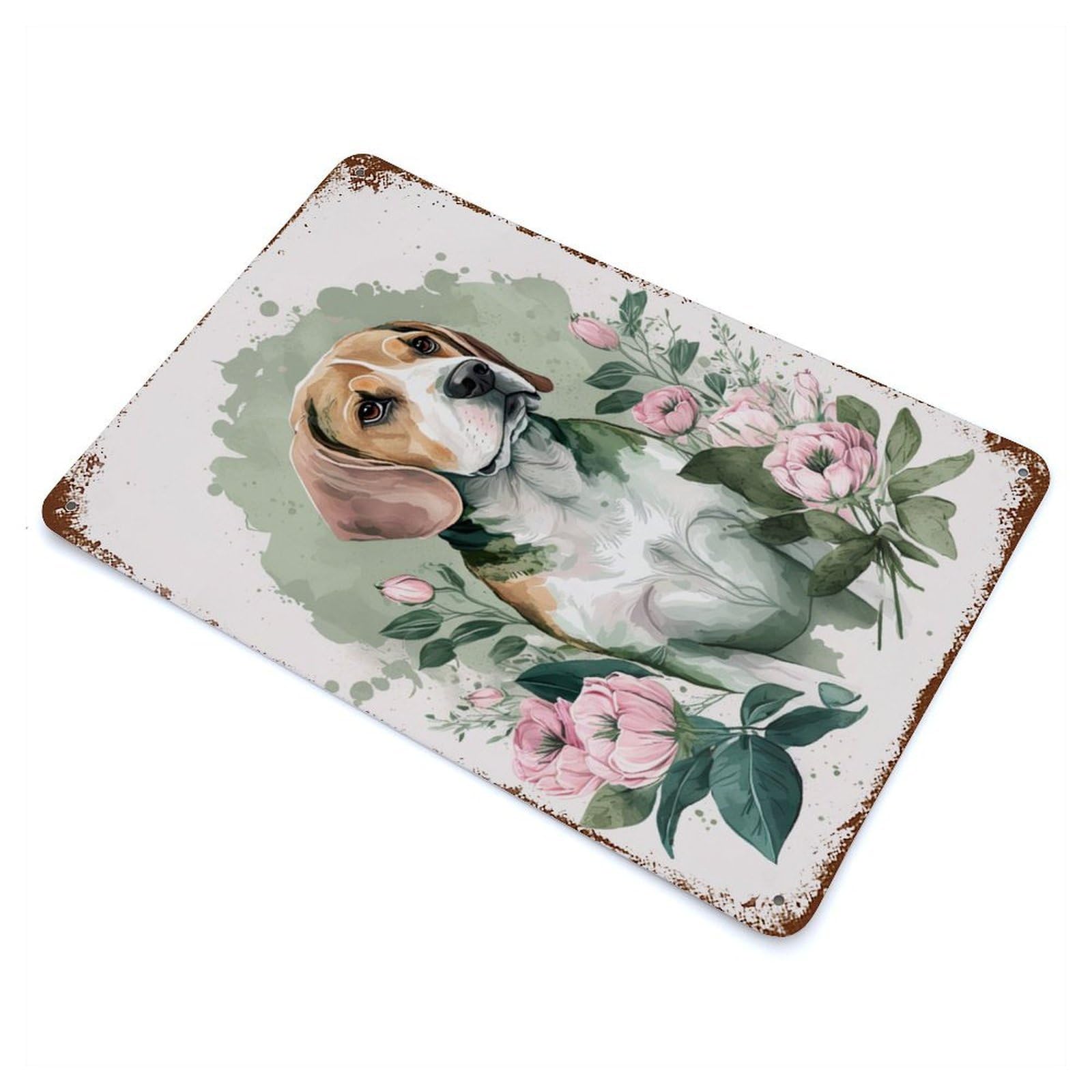 Beagle Floral Portrait Retro Metal Sign 11.8"x7.9", for Garage, Bar And Workshop Decor, Shabby Chic Decor