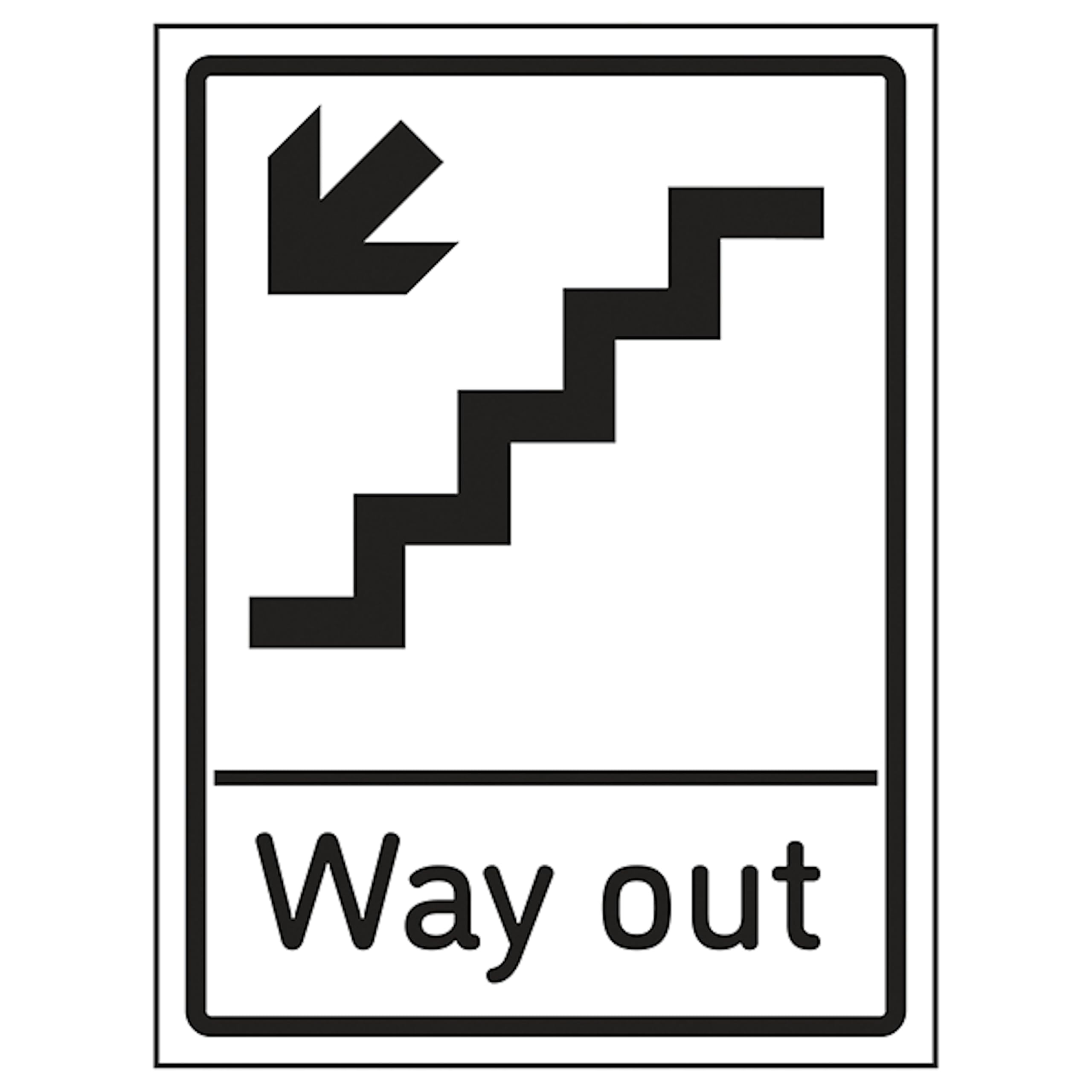 V Safety Way Out Arrow Down Stairs Left 200 x 300 mm - 2mm Super-Tough Rigid Plastic Safety Sign