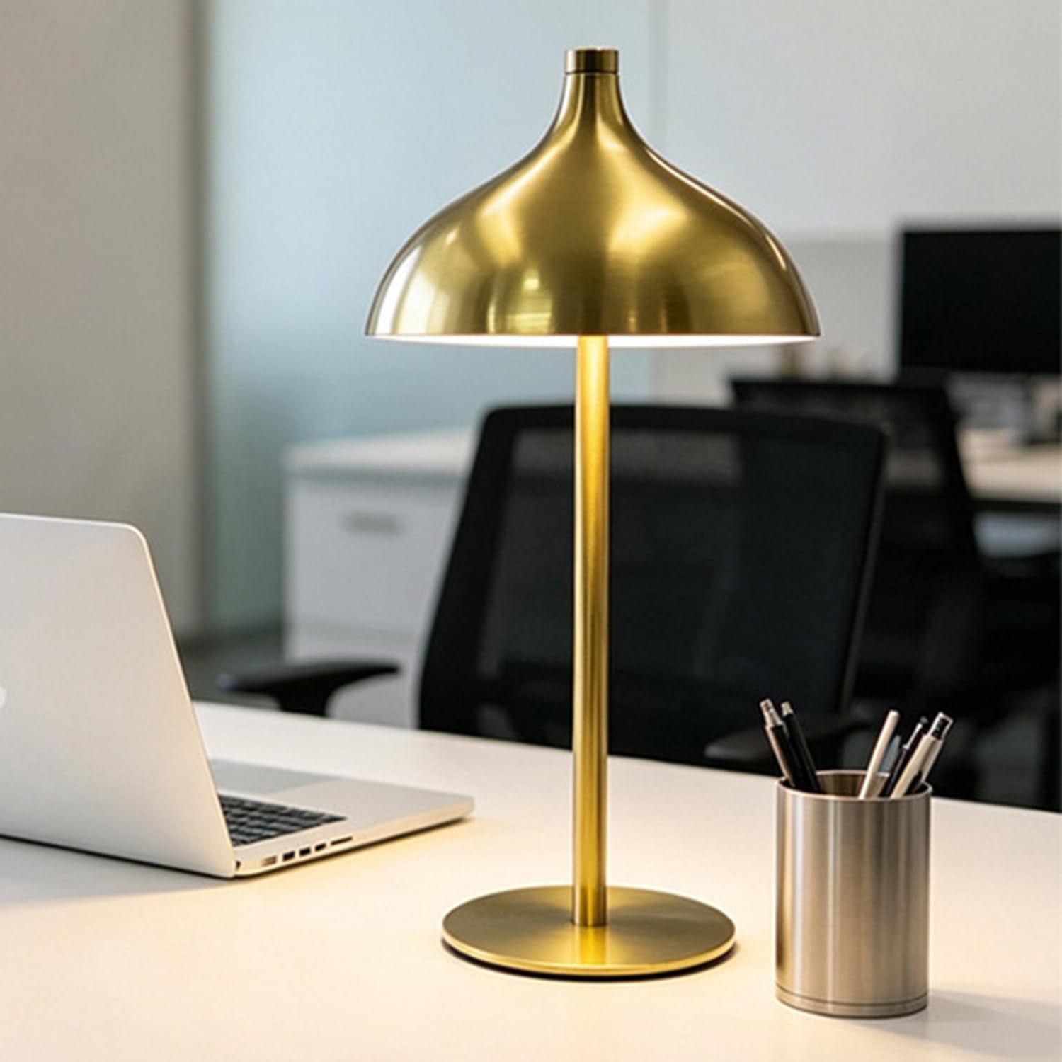 OOWOKS LED Table Lamp Rechargeable via USB Modern Cordless Portable 3 Colour Temperatures Dimmable Bedside Lamp Metal Night Light Battery Operated Mushroom Shaped Lamp for Bedroom Restaurant,Gold