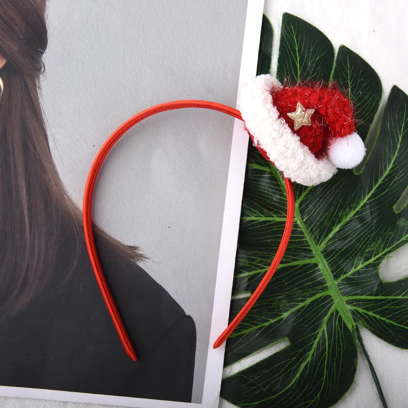Red Christmas Hat Hairband Xmas Accessories for Women Girls Santa Hat Headband for Women Thick Fine Hair Star Christmas Hair Decorations Christmas Hat Santa Hat Headbands for Christmas Party - Image 3