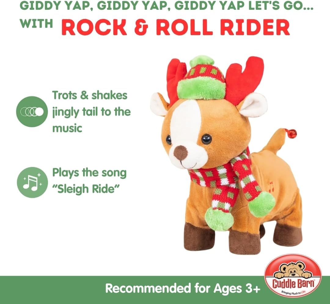 Cuddle Barn - Rock & Roll Rider | Animated Walking Dancing Singing Christmas Holiday Reindeer Sings Sleigh Ride, 10 Inches