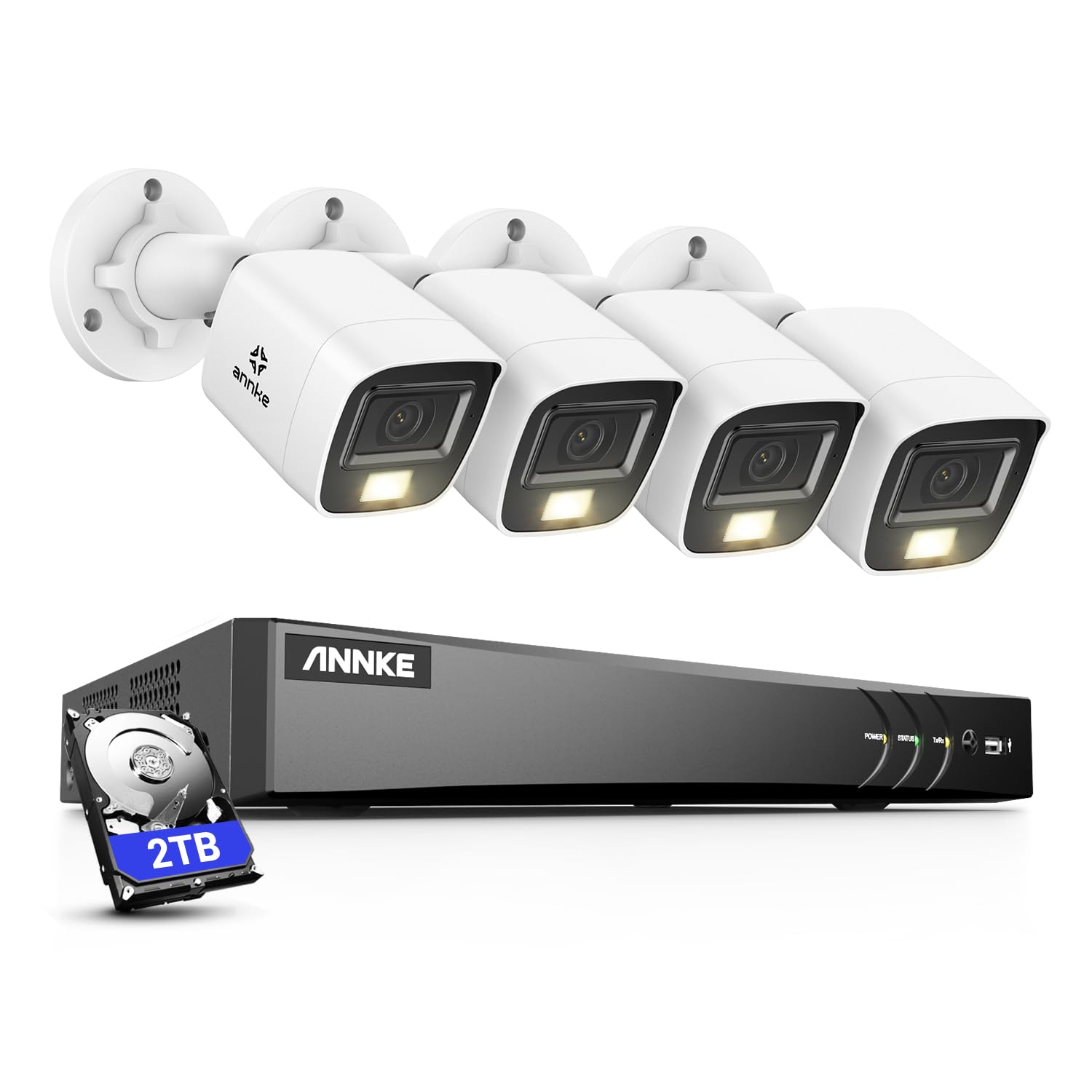 ANNKE4K 8 Channel AI DVR Recorder with Human & Vehicle Detection, 8MP Home Security System and 4X 8MP UHD Outdoor Cameras, Work with Alexa, Smart Color Night Vision, IP67, 2TB Hard Drive Included