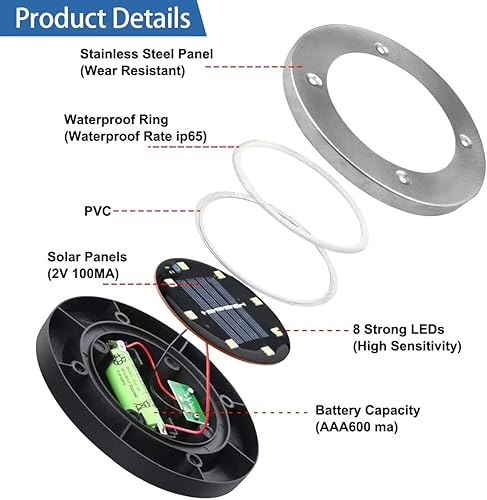 Miniatura 6 de Luces solares de suelo paquete de 12 luces solares impermeables al aire libre luces solares de jardín luces de paisaje de disco solar brillante para