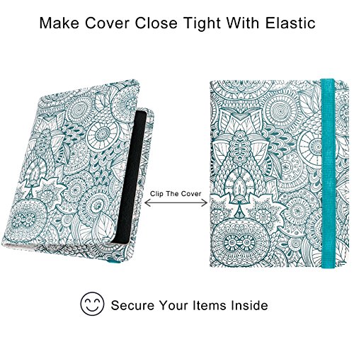 Image of WALNEW Passport Holder for Travel, RFID Passport Cover Wallet for Women Men, PU Leather Passport Book Card Holder Case with Pen (Elastic Band Closure, D-Green Petals)