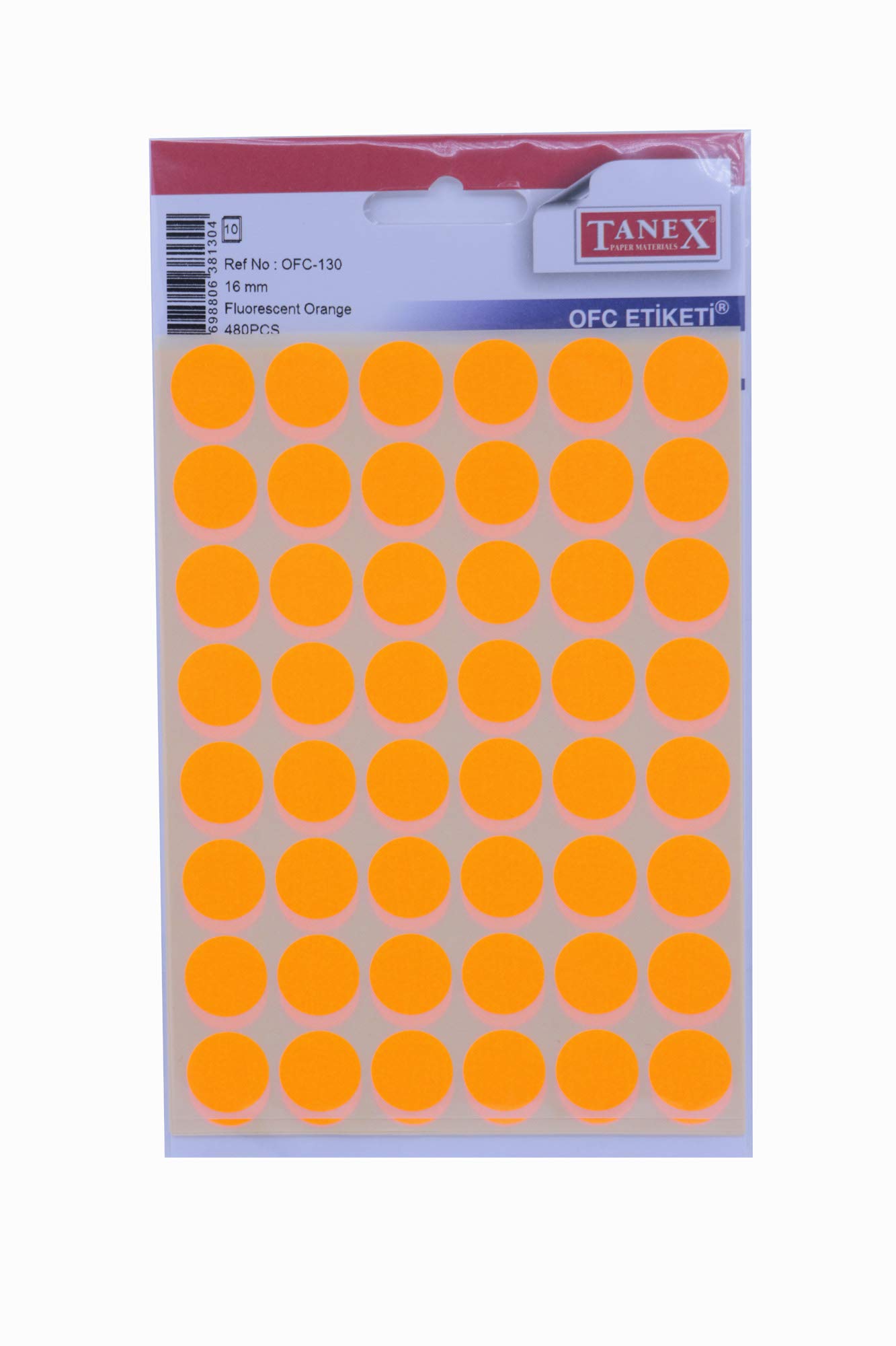 DELIGHT TANEX ROUND LABEL 16MM ORANGE 480LABELS/PKT OFC-130-OR