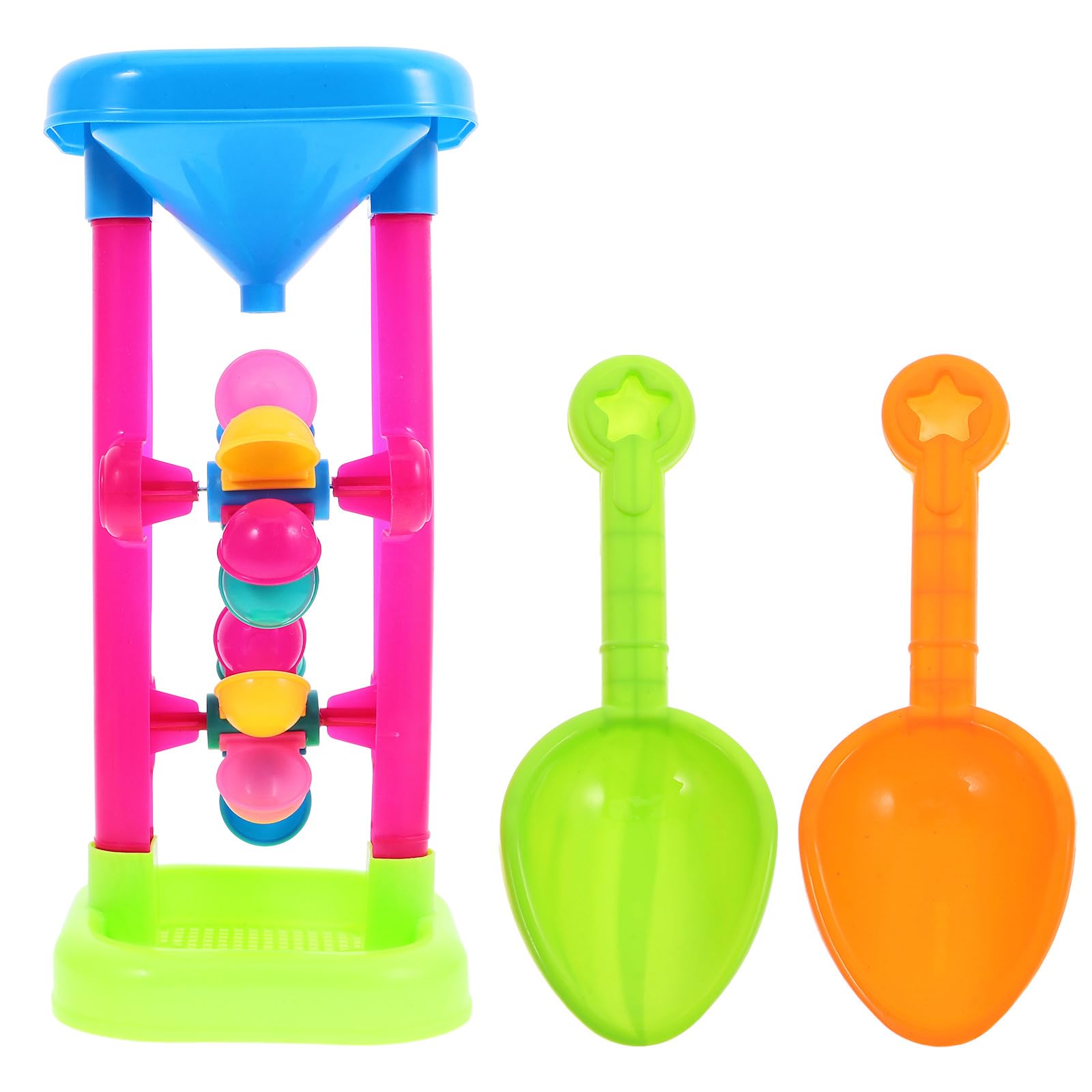 Toyvian Beach Hourglass Sand Set - Colorful Sand & Water Wheel, Plastic Learning Sandbox Tool with Tower & 2 Shovels, Outdoor Playset for Seaside, Garden Water Table