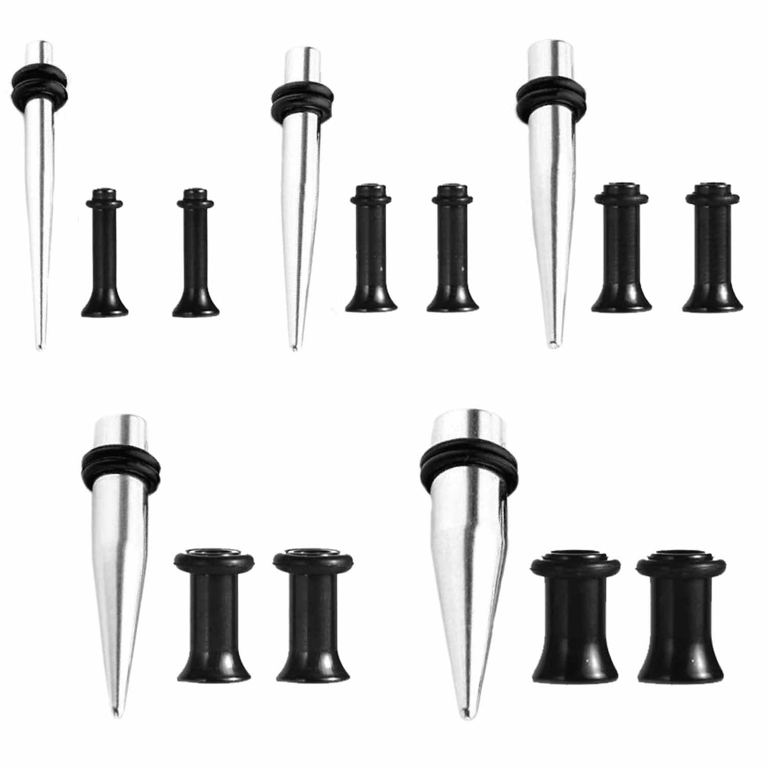 BodyJ4You 15PC Gauges Kit Ear Stretching 12G-00G Tapers Tunnel Plugs Surgical Steel Body Piercing Kit