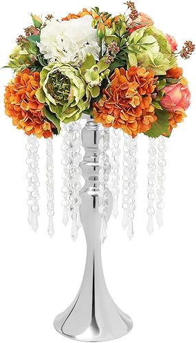 Miniatura 3 de Soporte de flores de cristal plateado, centros de mesa de boda para mesas, 10 piezas de plomo de carretera, jarrón de metal para mesas de recepción,
