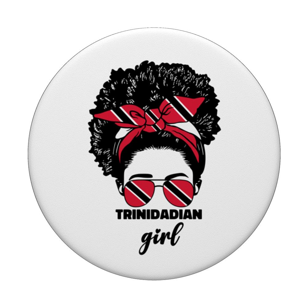 Trinidadian Girl Trini Trinidad and Tobago Flag Girls Cute PopSockets Swappable PopGrip, Black - Image 3