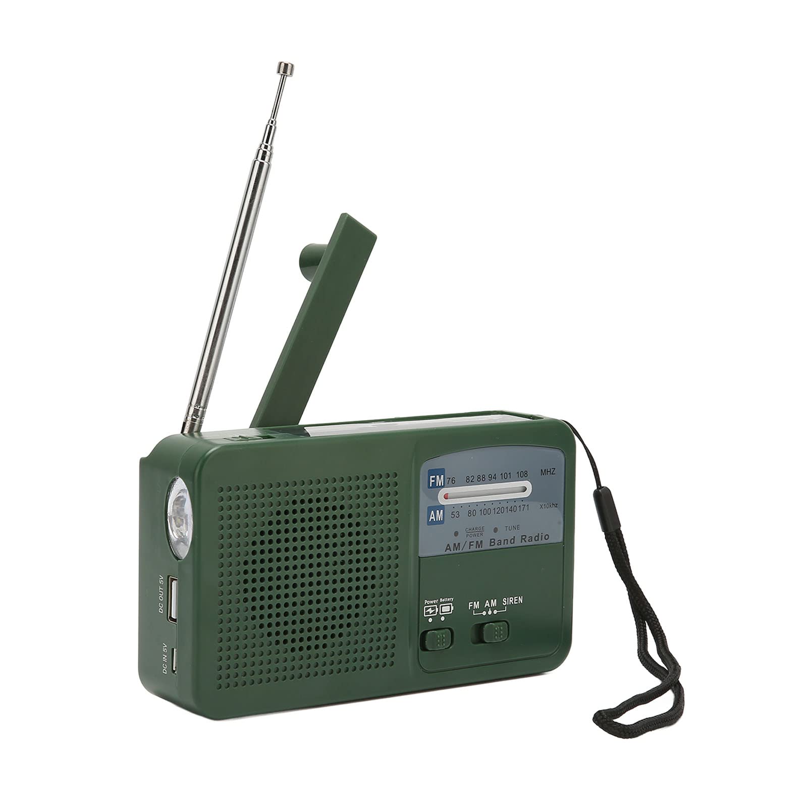 Radio solare, AM FM a manovella, radio di emergenza con torcia a LED, batteria ricaricabile da 500 mAh, per campeggio, viaggi (verde)