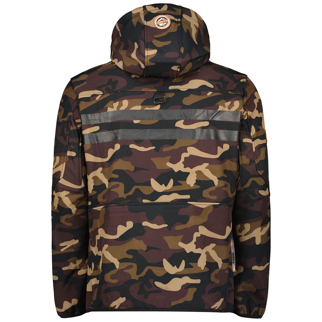Geographical Norway ROYAUTE MEN - Giacca Softshell Impermeabile Uomo - Giubbotto Cappuccio Traspirante All'aperto - Giacca Invernale Antivento - Ideale Attività All'aperto (CAMO Kaki / Orange, M)