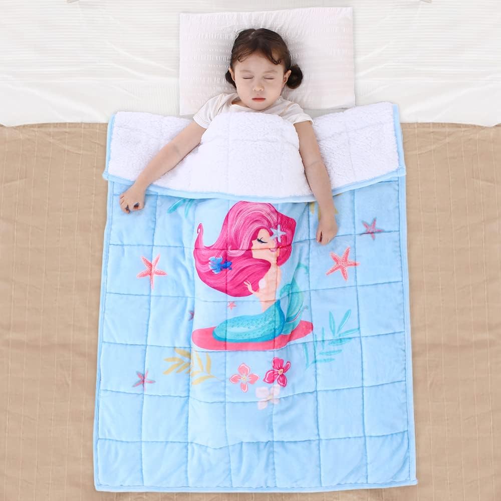 Topblan Kids Sherpa Weighted Blanket 5lbs, Cloud-Soft Fleece & Fluffy Sherpa Top & Reverse Calming Blanket for Better Sleep, 41 x 60 inches - Ocean Mermaid