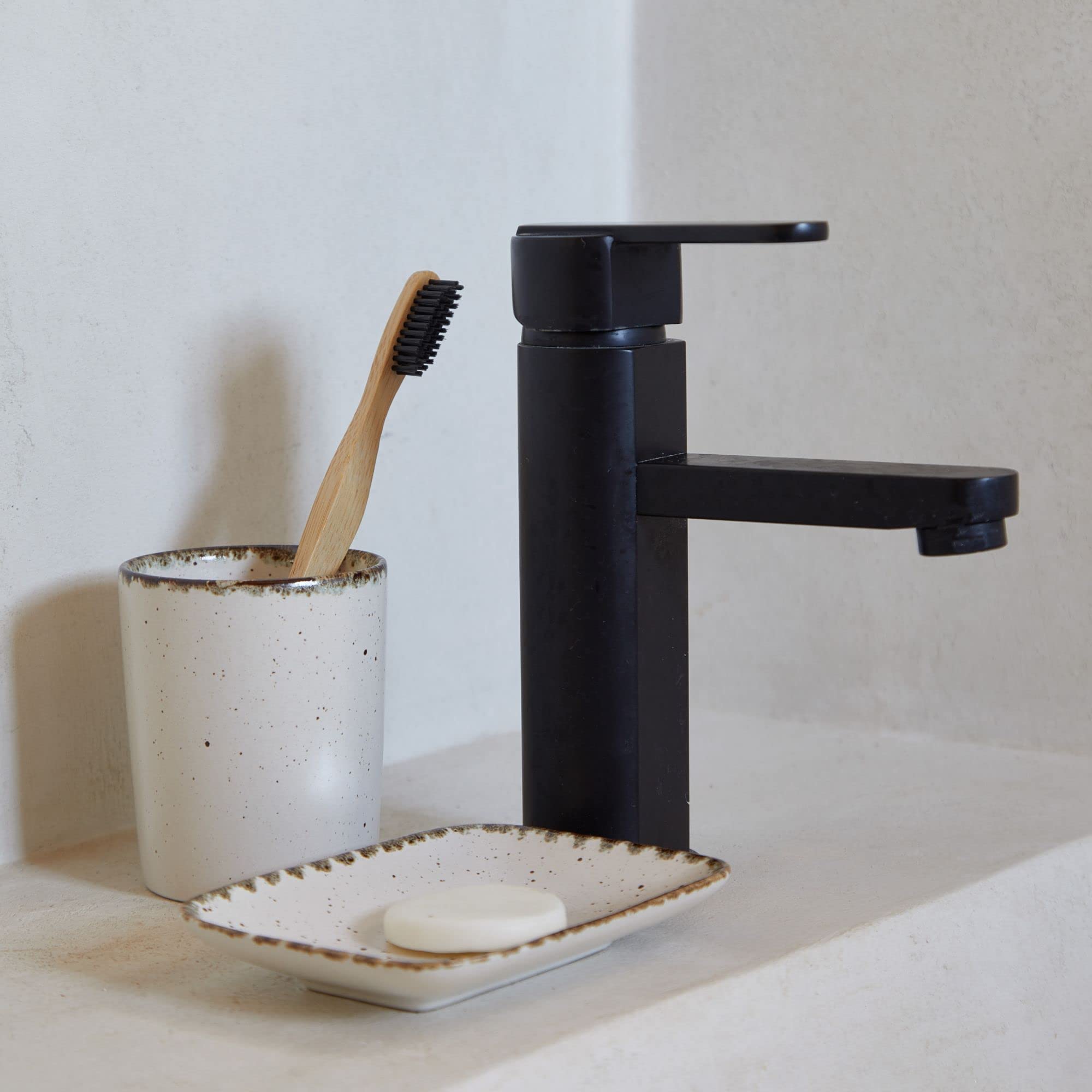 Casafina Ceramic Tumbler Toothbrush Cup - Toscana Collection, Aglio | Stoneware Bathroom Accessories | Quality Bath Decor | 3'' x 3.75'', 8 oz.