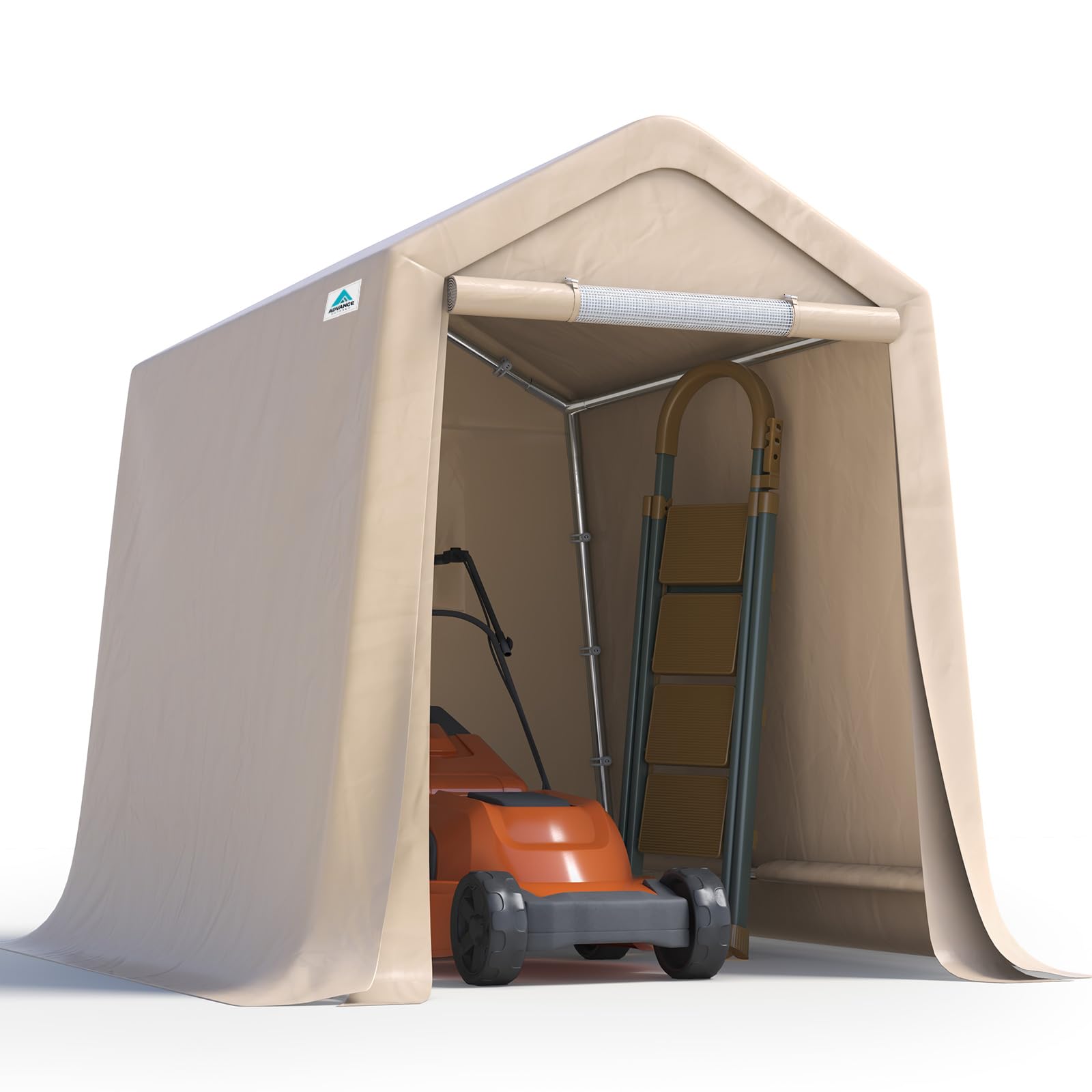 ADVANCE OUTDOOR 6X8 ft Outdoor Portable Storage Shelter Shed with 2 Rolled up Zipper Doors & Vents Carports for Motorcycle Waterproof and UV Resistant Portable Garage Kit Tent, Beige