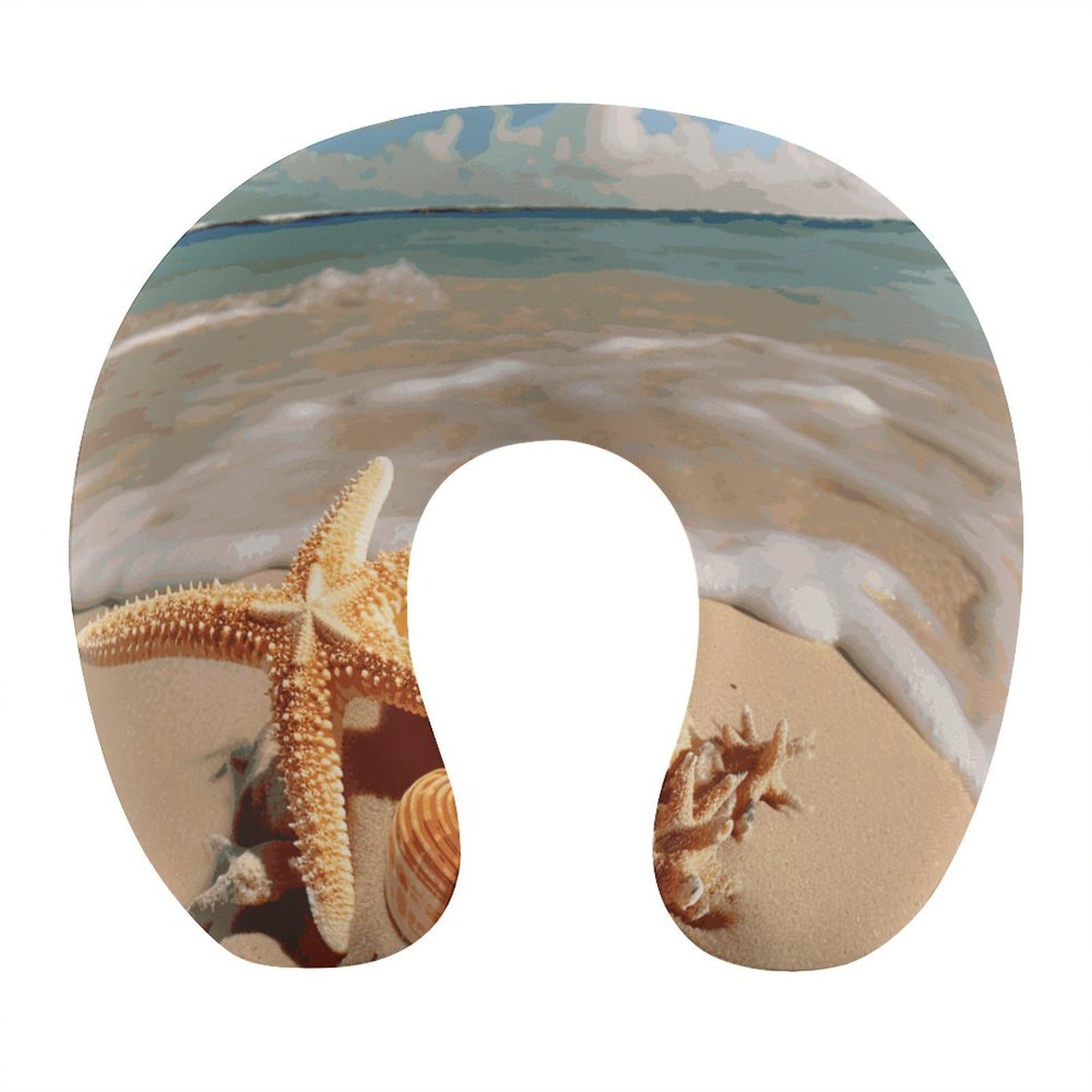 FekiLoot Seashells Starfish on Beach Travel Pillow,U Shaped Office Napping Pillow Support Neck and Head Comfortable Travel Neck Pillow U Shape Sleeping Essentials for Long Haul Flights