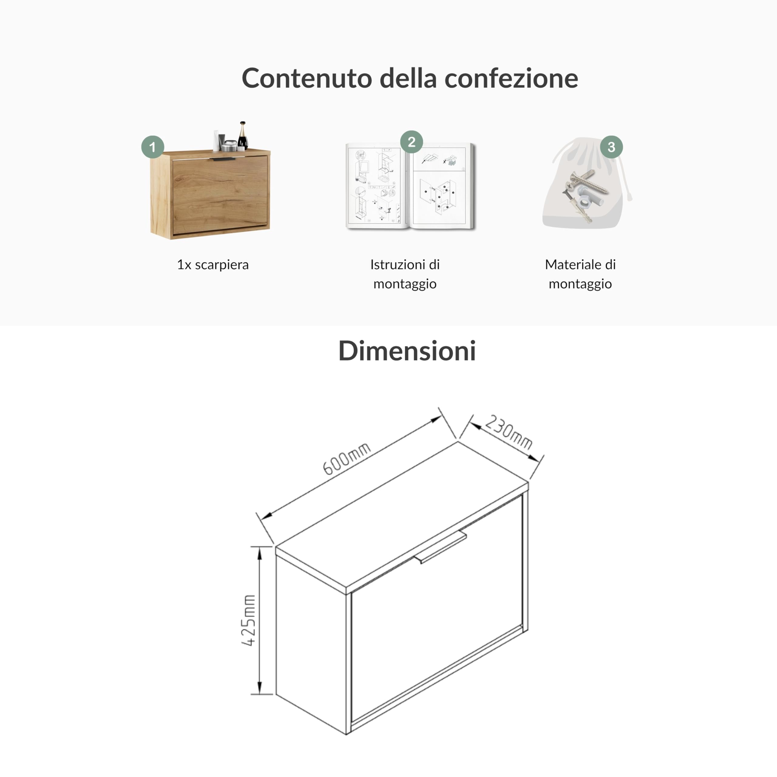 Planetmöbel scarpiera salvaspazio con 1 ante, scarpiera armadio con 2 ripiani, porta scarpe per ingresso, corridoio, guardaroba 60 x 23 x 42,5 cm, rovere dorato