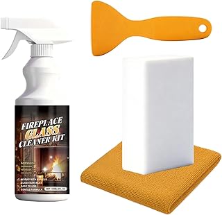 Glass Cleaner | With Sponge Cleaning Soot Remover | 150ml Fireplace Glass Hearth Cleaner,for Steel Grates Screen Brick Tile Marble -Stone Soot Creosote Kitchen Outdoor