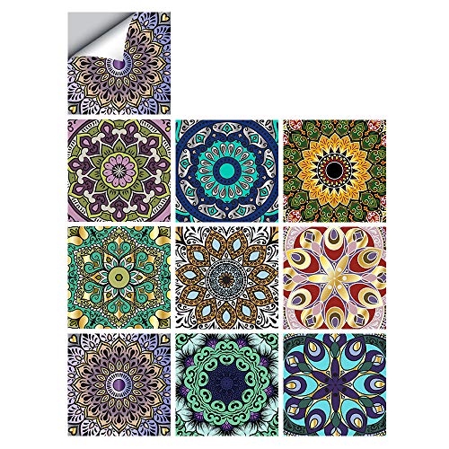 25 PCS Mandala Style Tile Sticker, 4x4 Inch(10x10cm) Traditional DIY Murals, Tile Waterproof Oil Proof Removable Decals for Bathroom & Kitchen Backsplash Oil Proof Wall Stickers (MZ-2-102)