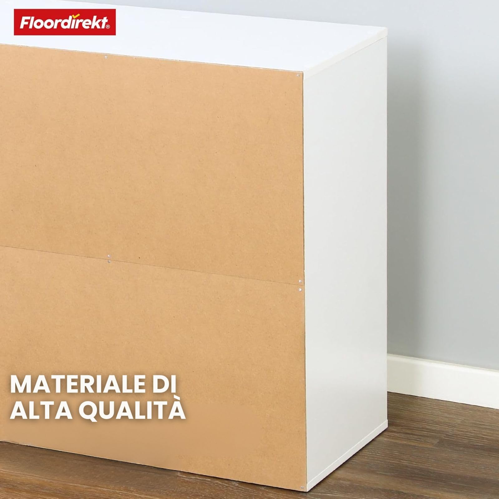 Floordirekt Libreria bianca in legno con 6 scomparti, scaffale a cubo per soggiorno e camera da letto (Vermont)