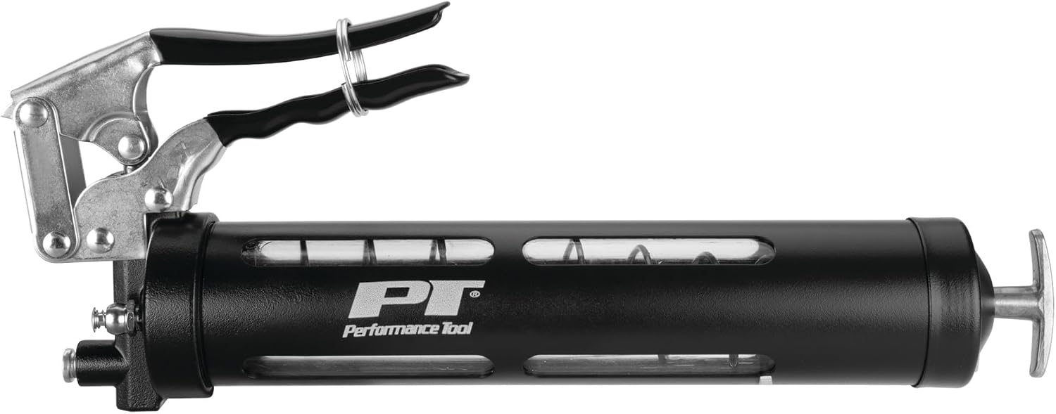 Performance Tool W54294 Clear View Pistol Action Manual Grease Gun with 12-Inch Wipe Hose and Coupler