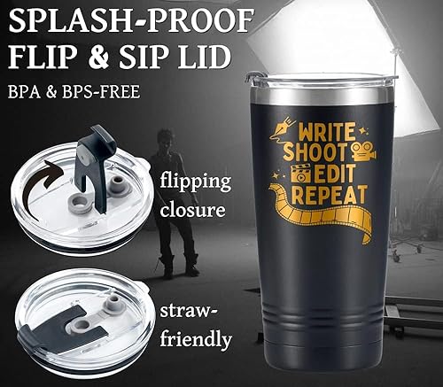 Miniatura 4 de Onebttl Regalo de aspirantes a cineastas, regalo de director, regalos de teatro en el día del cineasta, cumpleaños y Navidad, vaso aislado de acero