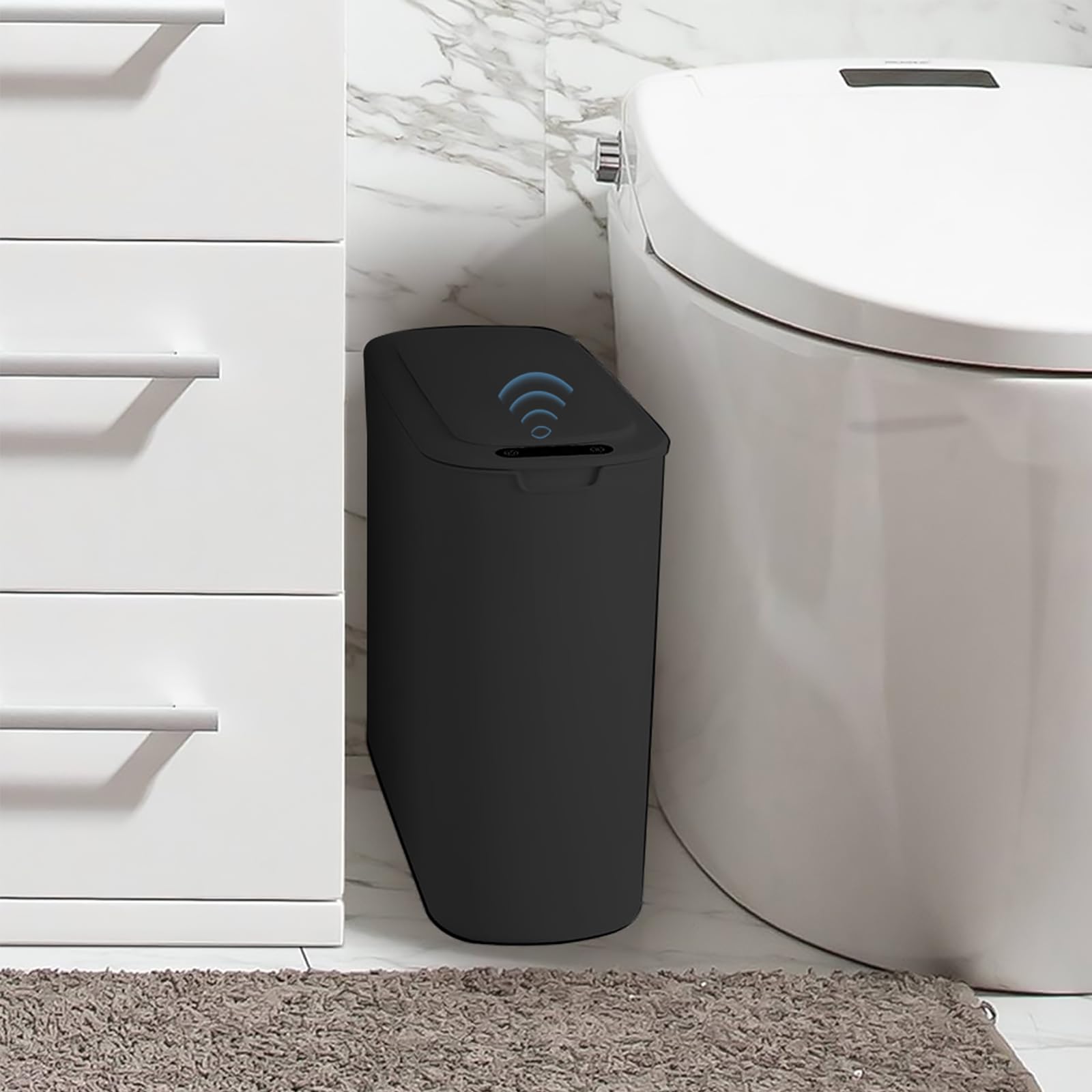 Kitchen Bin with Sensor Lid, 25L Rubbish Bin with Automatic Touchless Motion Sensor, Trash Can Bathroom Dustbin for Kitchen Bedroom Living Room Office, Black