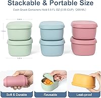 Vista 2 de 6 pcs 7 oz Silicone Snack Containers for Kids Small Food Containers with Lids, Fruit Containers for Lunch, Stackable Lunch Containers for Kids