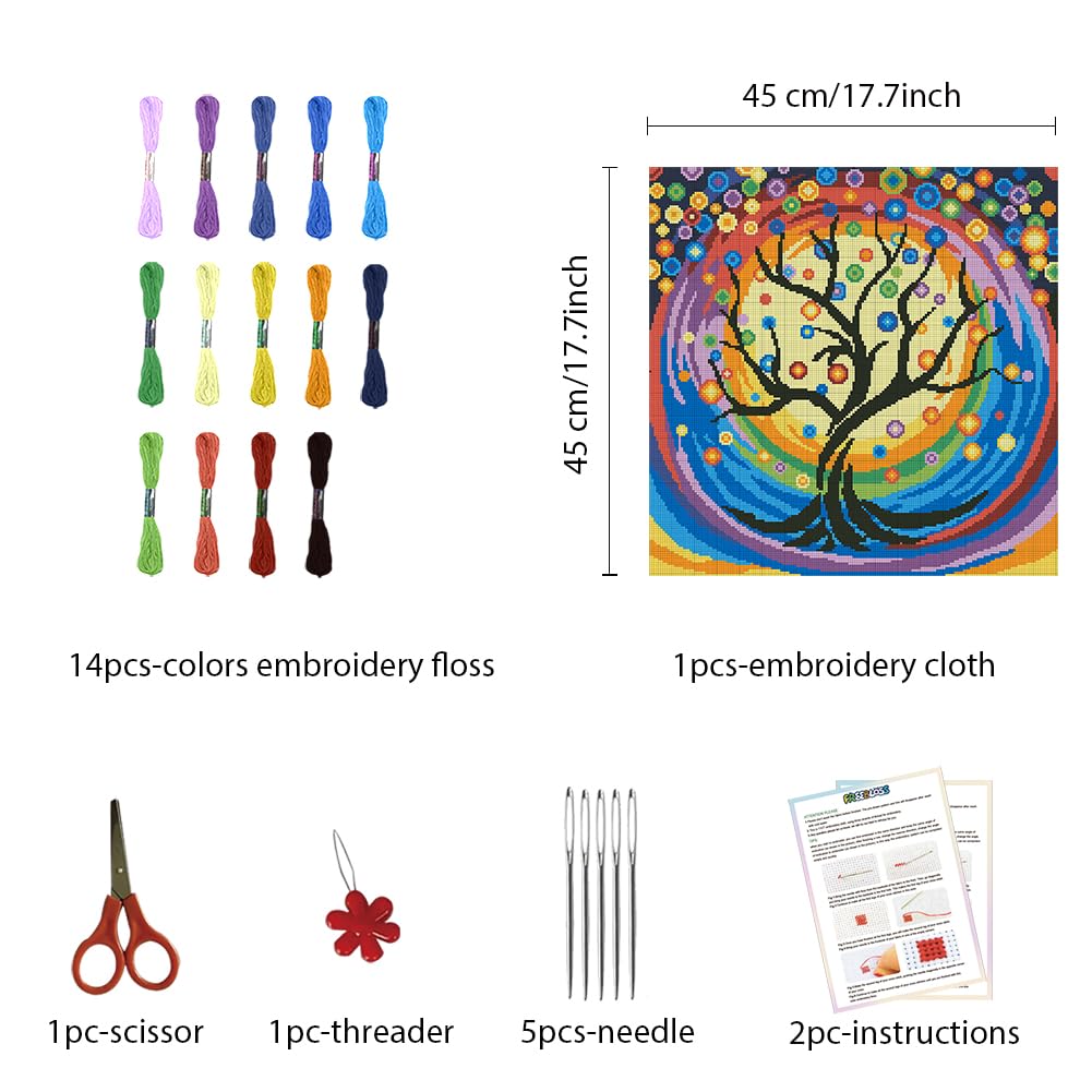 FREEBLOSS Cross Stitch Kits for Adults Tree of Life Stamped Full Range of Cross Stitching Pre Printed Cross Stitch Patterns Cross Stitch Wall Hanging Kit Embroidery Kit for Beginners 45x45cm - Image 2