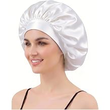 White Silk Bonnet for Men Women Curly Hair Satin Bonnet Sleeping Night Cap