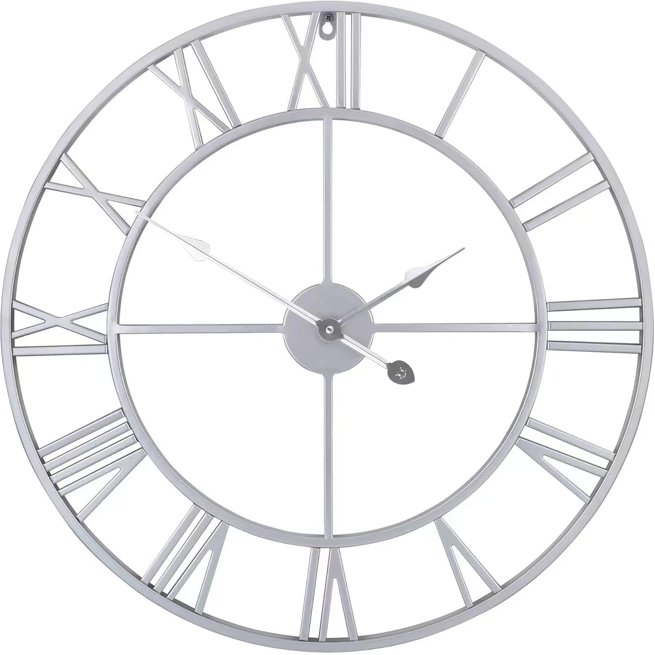 Große Wanduhr im Vintage-Stil, rund, geräuschlos,Gratis dazu EIN Extraset Uhrzeiger in Gold. Die Metalluhr für Loft, Wohnzimmer, Schlafzimmer und Küchendekoration (Schwarz). (Silber, 60 cm)