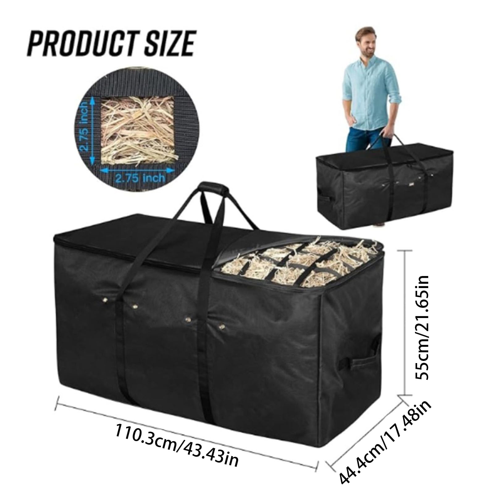 Bolsa de alimentación portátil plegable para caballos con ventilación y diseño reforzado, ideal para transporte y almacenamiento, comedero duradero para caballos