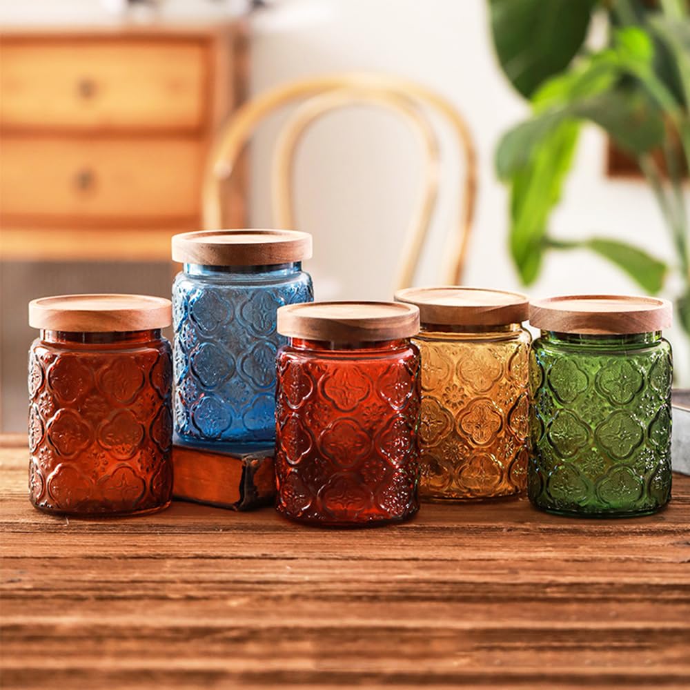 Amazon.com: Sizikato Embossed Glass Storage Jar with Lid, 23oz