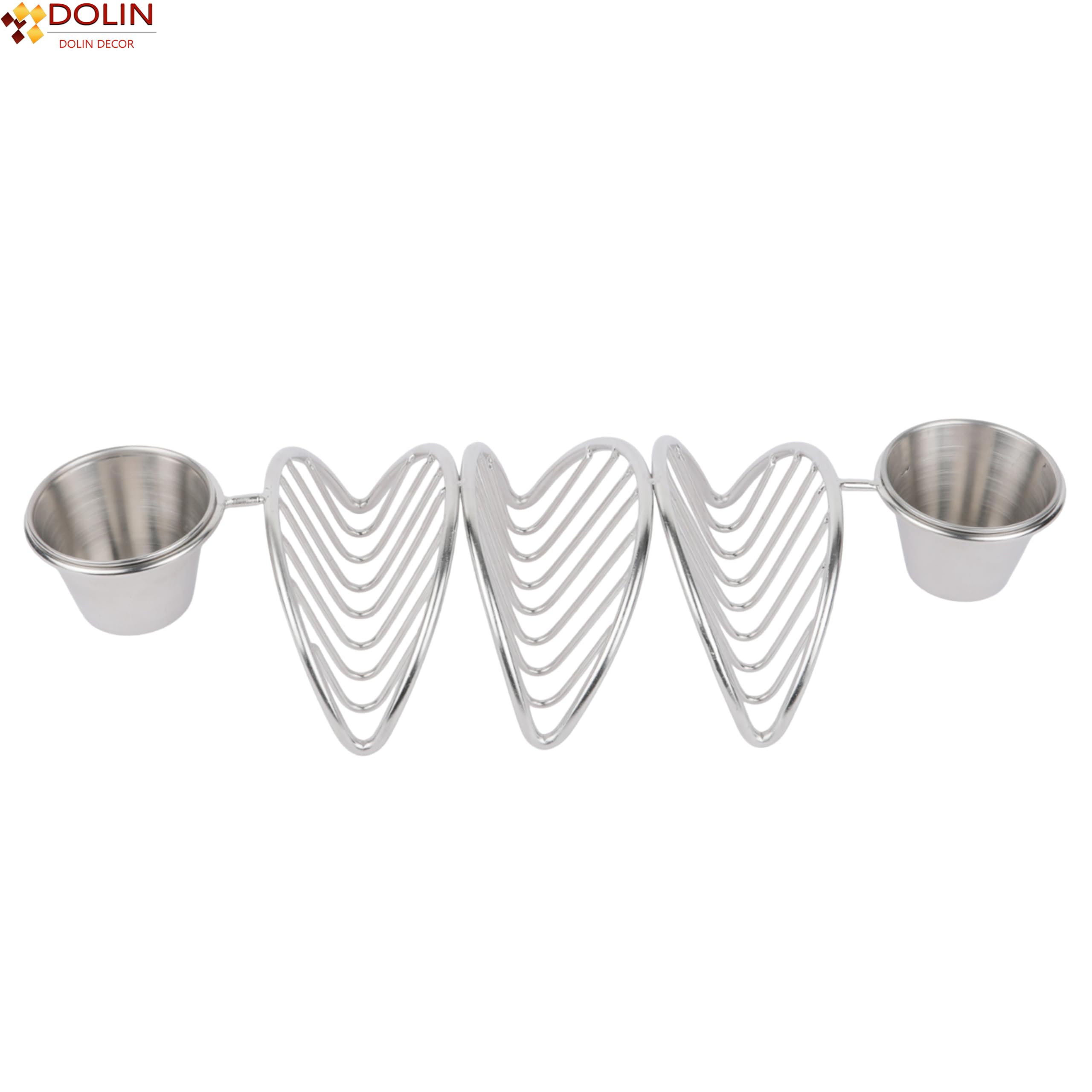 Dolin Decor Premium Stainless Steel (Ss) Taco Holder Stand with Two Dip Bowl β Stylish and Durable Taco Shell Serving Rack for Parties (Silver) (Silver, Set of 4) 2