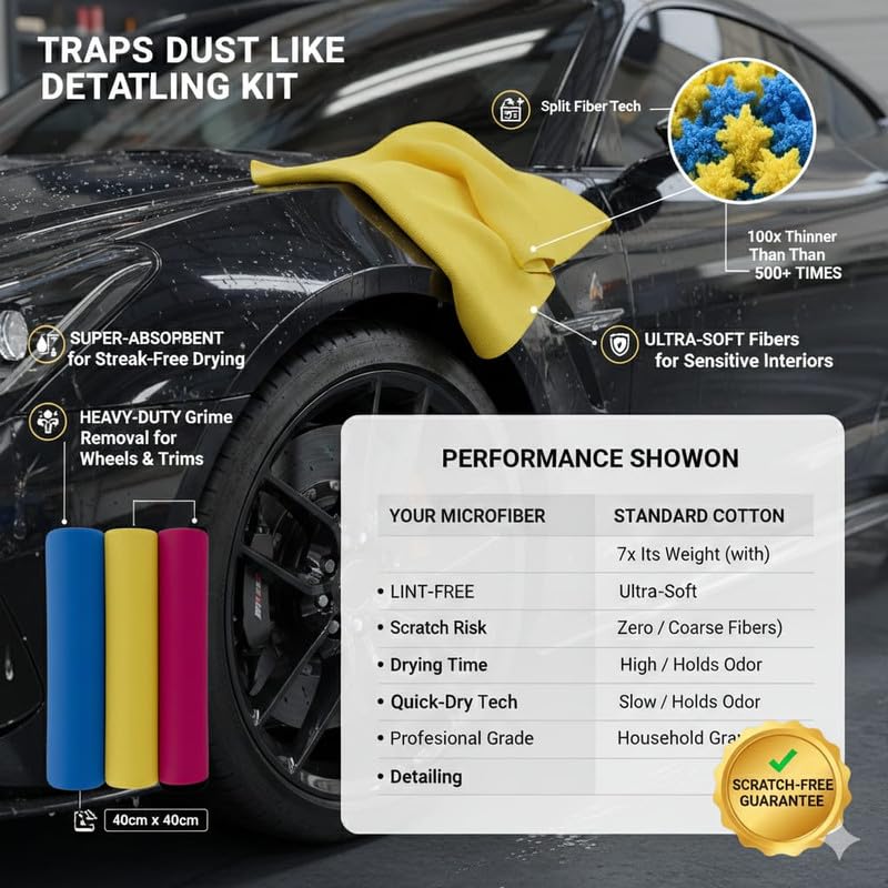 Image of MAKKAR Enterprises 500GSM Microfiber Cleaning Cloth | Ultra-Soft & Quick Absorbent Car Cleaning Cloth | 40 x 60 Cm | for Motorcycles, Car Interior & Exterior - Pack of 3