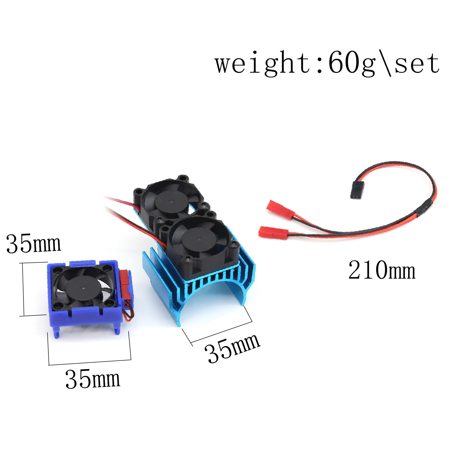 YukiFish RC Dual Fan Motor Heatsink and VXL-3s ESC Cooling Fan 3340 for Slash Rustler Stampede Hoss 4X4 VXL RC Cars (Blue, 6 Inches)
