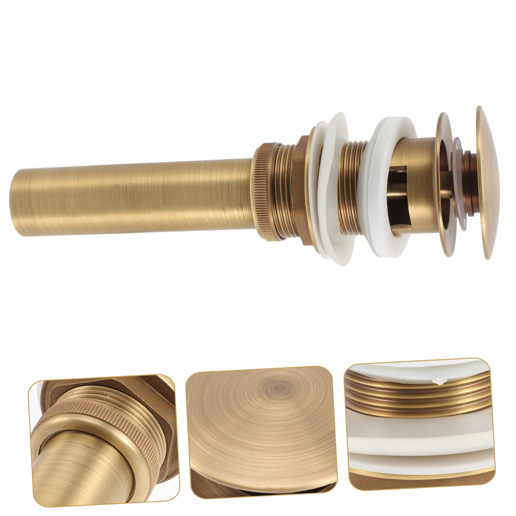 Tappo Scarico Lavabo Bagno Pop-up in Ottone Antico Filtro Scarico Lavandino Anti-intasamento, Tappo a Pressione per Lavello Foro Troppo Pieno, Accessorio Pratico per Bagno