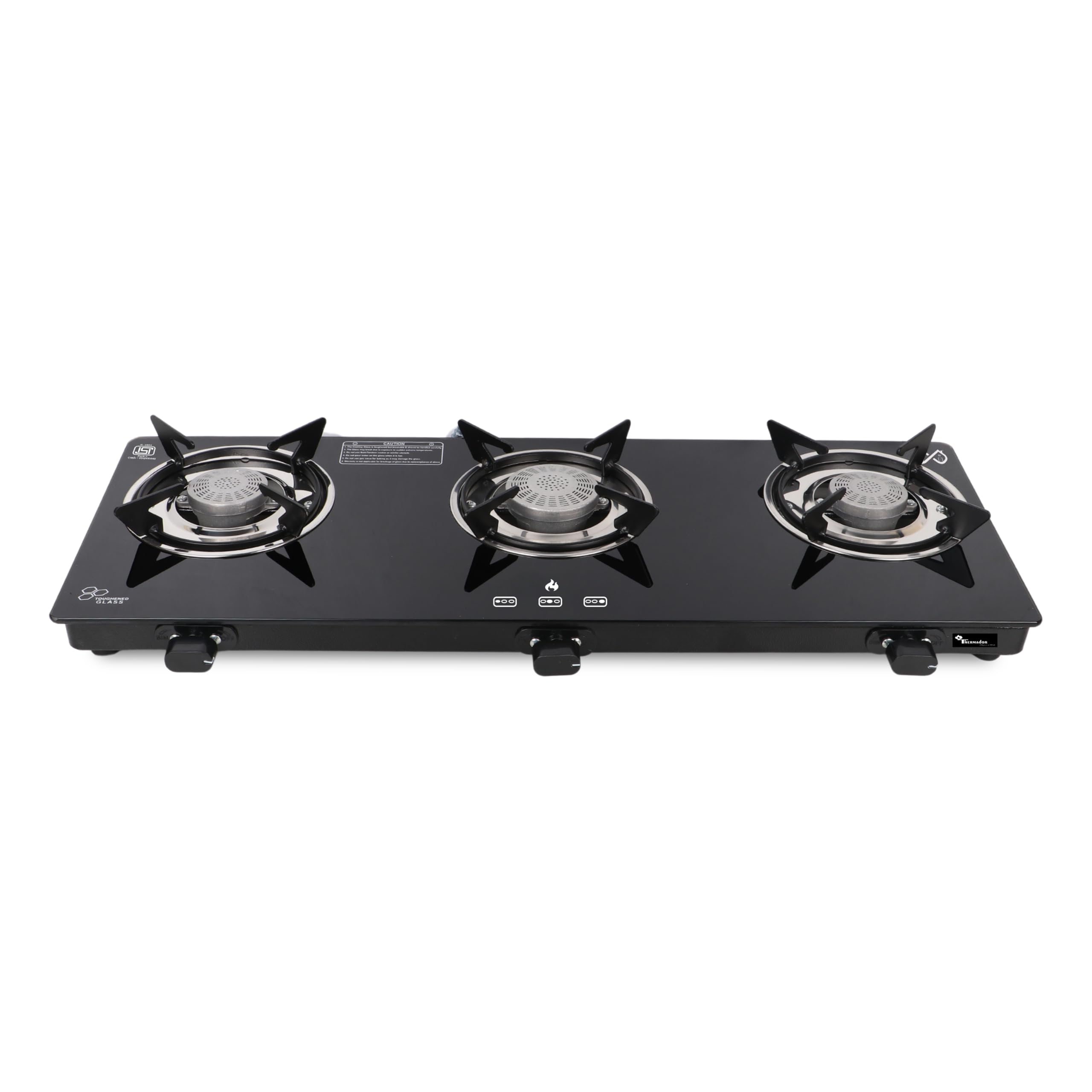 Thermador Infinity Plain Sleek 3 Burner Manual Gas Stove | Toughened Glass Top | High Efficiency Tornado Burners | 360° Revolving Nozzle | Heavy Pan Support | LPG Gas Stove | Black-picture-20