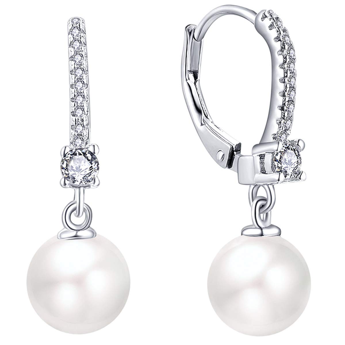 JO WISDOM Perlen Ohrringe Perlenohrringe Sterling Silber 925 Hängend Ohrringe mit 8MM Weiß/schwarz Perlen mit AAA Zirkonia