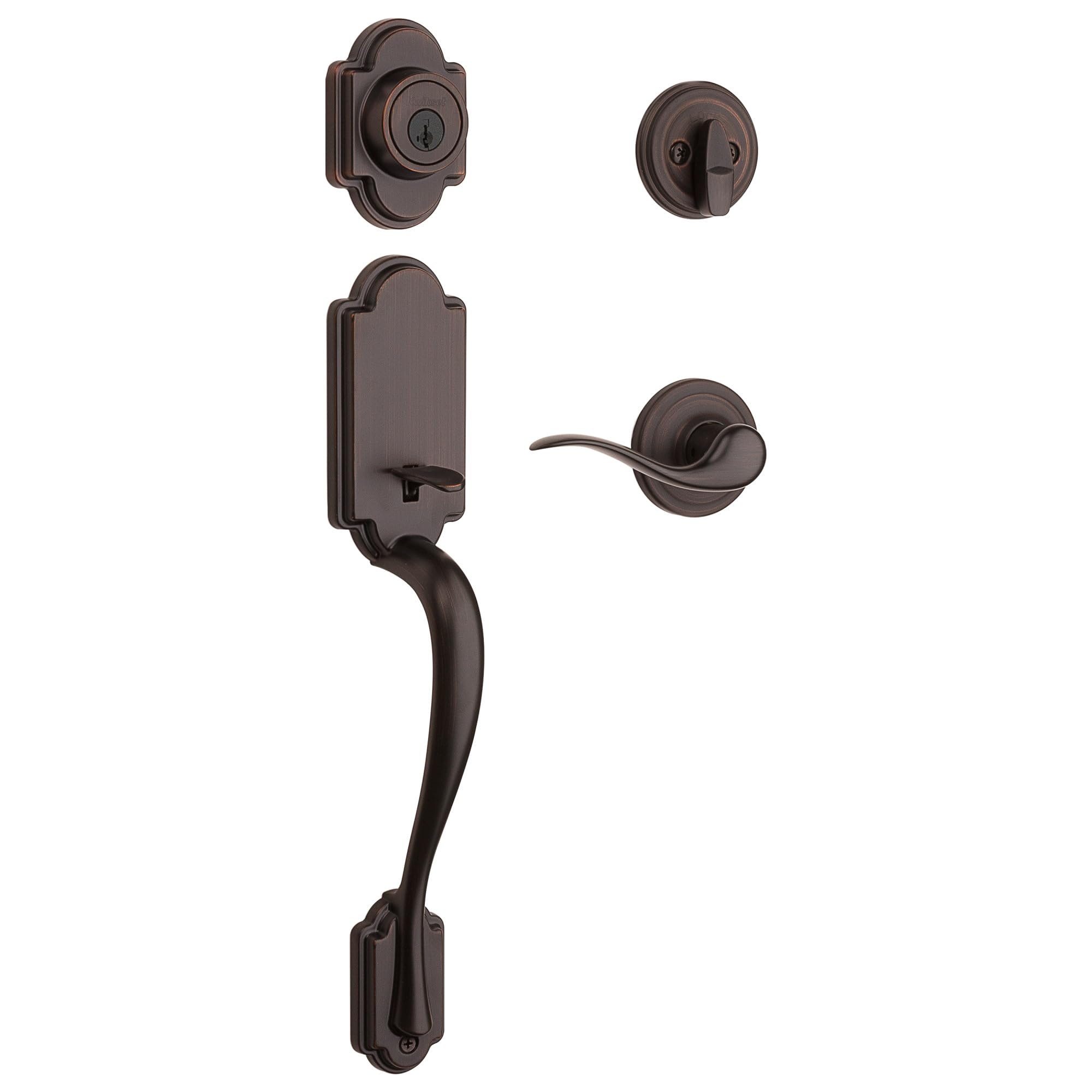 Photo 1 of Kwikset Arlington Front Door Lock Handle and Deadbolt Set, Entry Door Handleset Exterior with Tustin Interior Reversible Lever, Venetian Bronze, Pick Resistant SmartKey Rekey Deadbolt Security