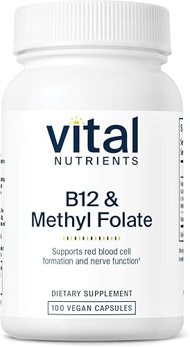 Vital Nutrients - Vitamina B12  folato de metilo - Apoya la función de células cerebrales saludables - 100 cápsulas vegetarianas por botella