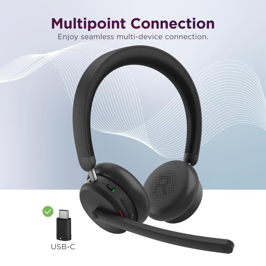Lenovo 6550 - Headset - On-Ear - Bluetooth - kabellos - aktive Rauschunterdrückung - Schwarz - Zertifiziert für Microsoft Teams