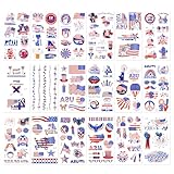 18 Sheets 4th of July Temporary Tattoos, USA Independence Day Tattoo Stickers Waterproof Fourth of July Body Art Tattoo Stickers American flag Face Tattoos for Patriotic Party Favors Supplies