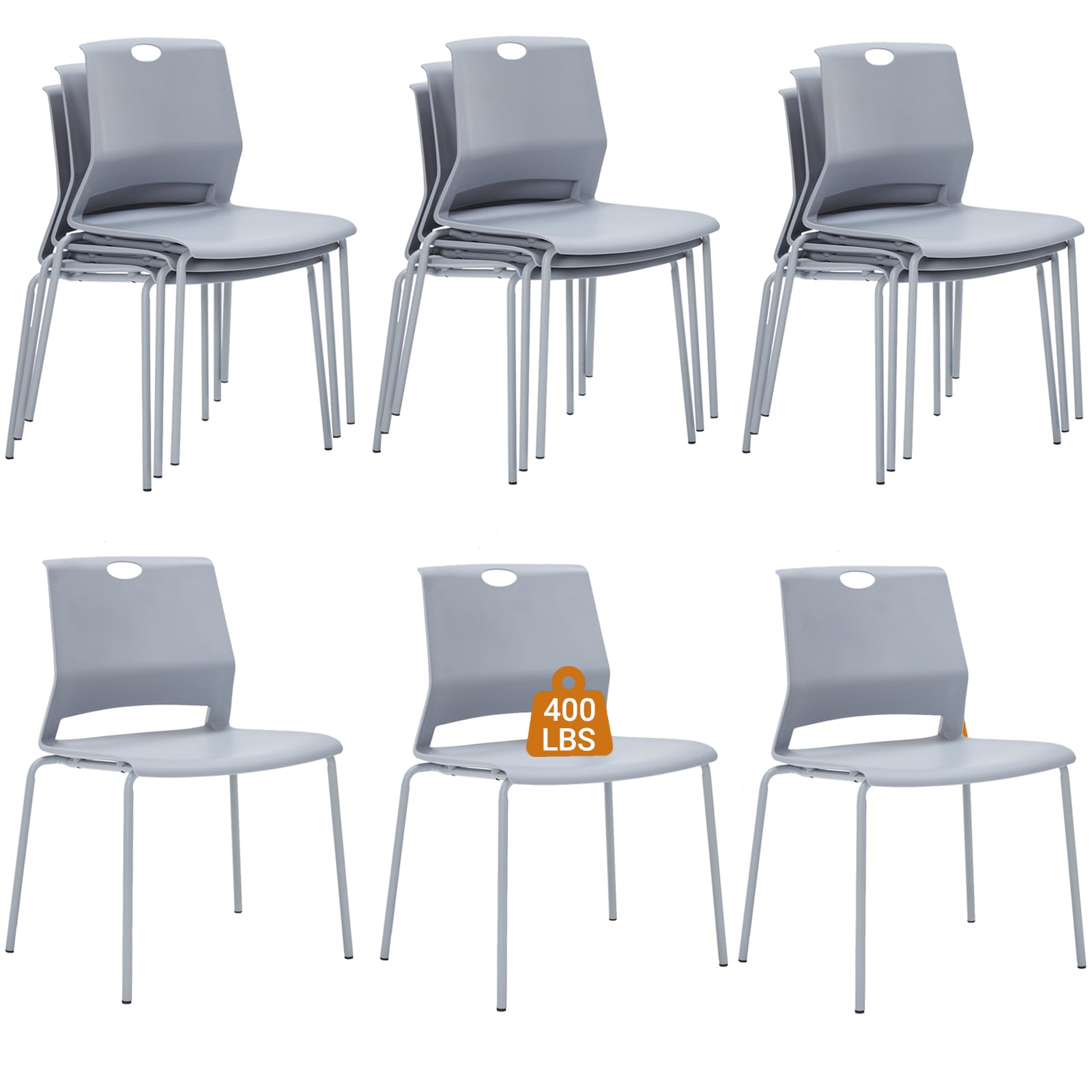 Sidanli 12 Pack Stackable Chairs, Waterproof One-Piece Molded Seat, Gray