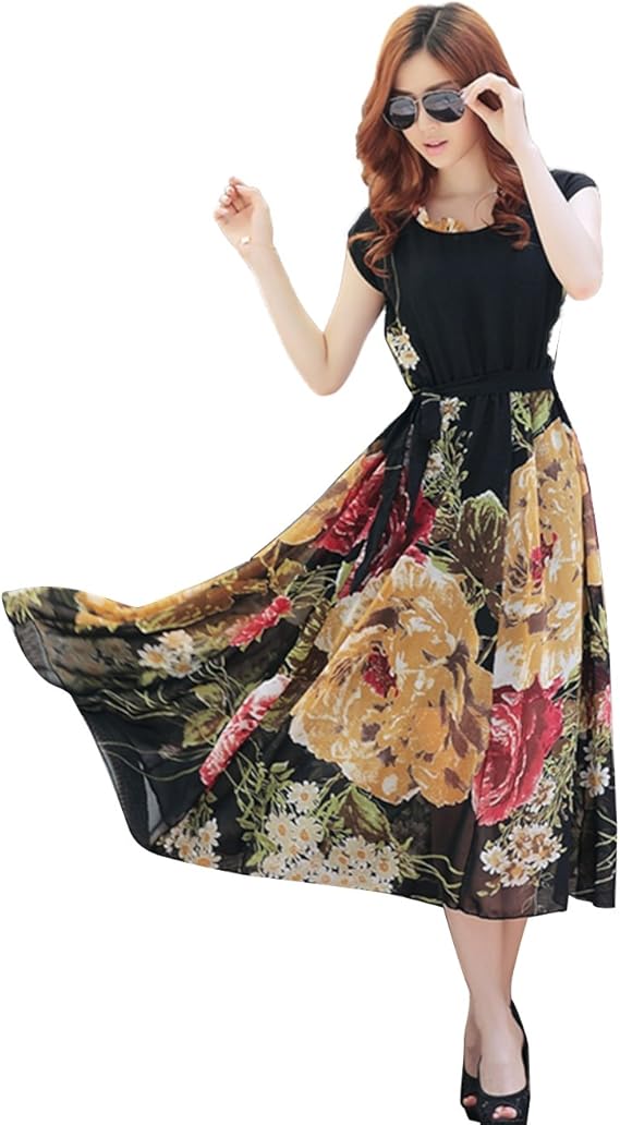 Women's Floral Summer Party Garden Beach Swing Dresses with Sleeve Amazon.ca Clothing, Shoes