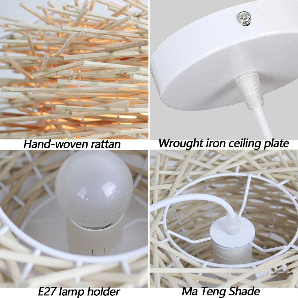Rattan Lampada A Sospensione Retro Dell'uccello Creativo Nido Lampadario E27 Ciondolo Regolabile Lampade Ristorante Soggiorno Camera Da Letto Balcone Ufficio Cafe Bar Luci Lampadari,Beige,50cm