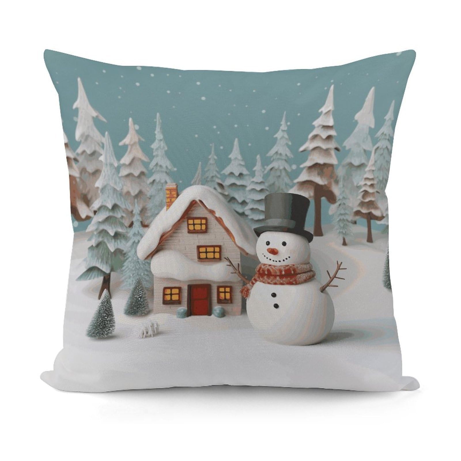 Adfgyerh Style Snowman And Village Decorative Pillow Covers, Throw Pillow Covers Soft For All Seasons, Pillowcases For Couch Living Room Sofa Bedroom 18X18 Inch