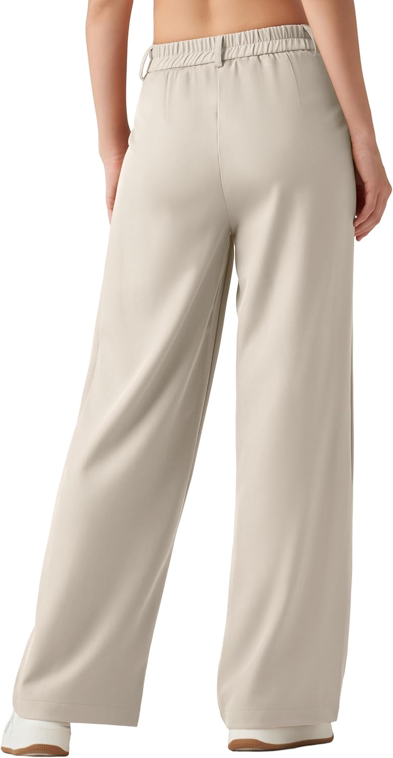 Women's Work Pants Wide Leg Dress Pants Casual Slacks Office Pants High Waisted with Pockets 28" Bone XL - Image 3