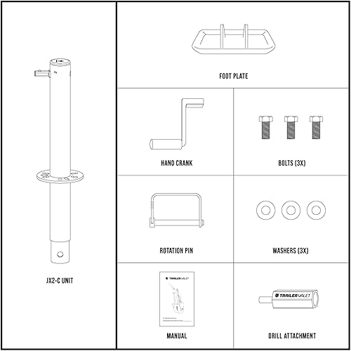 Miniatura 8 de Trailer Valet JX2-C - Gato de remolque montado en el centro con capacidad de 2,000 libras, placa de pie, operación manual y de taladro,